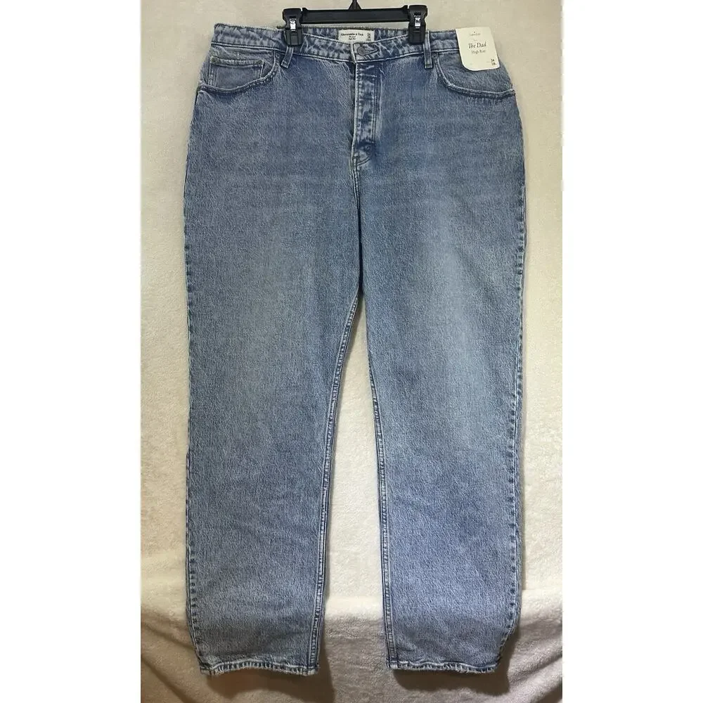 NWT Women's Abercrombie & Fitch Dad High Rise Med Wash Curve Love Jeans 18 Long